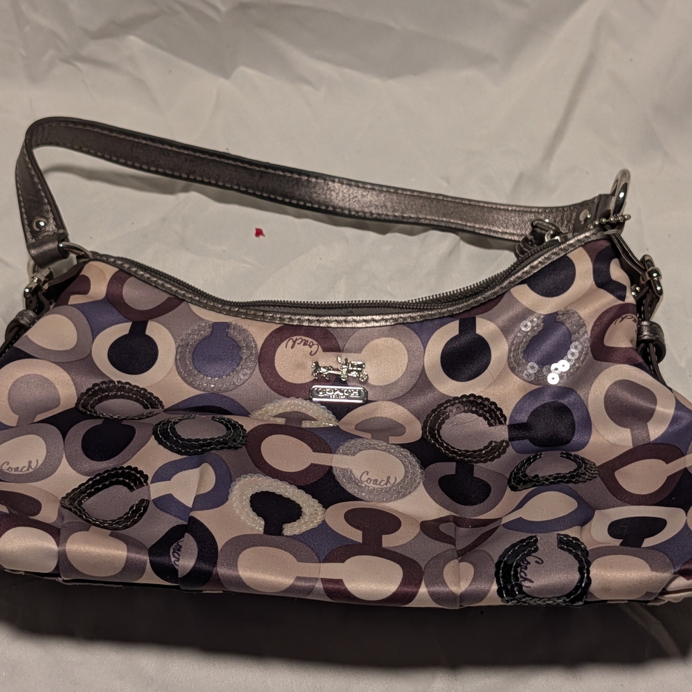 Coach Purple and Taupe Circle Print Shoulder Bag